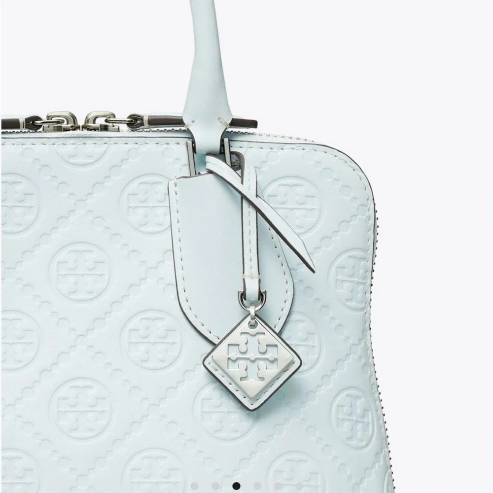 Tory Burch Pale Blue Embossed Leather Satchel - Picture 6 of 7